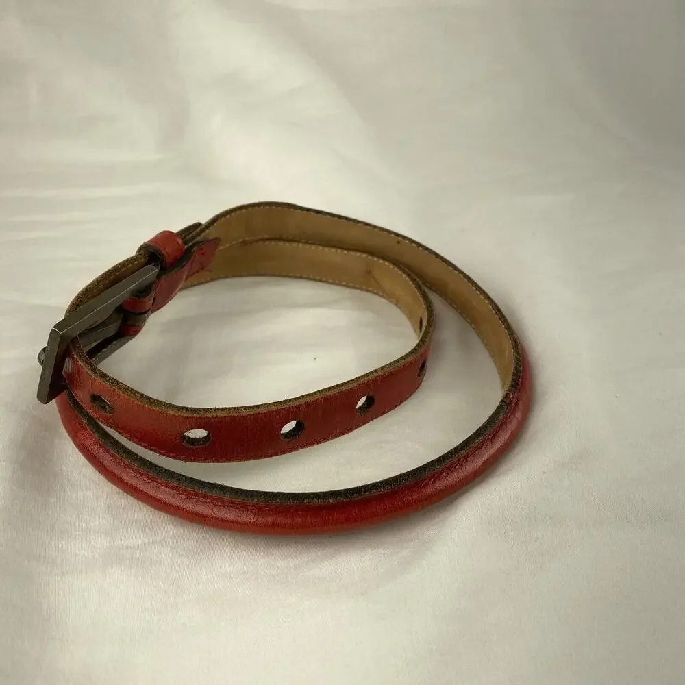Johnny Farah Womens‎ Skinny Belt M Medium Red Leather Brass Buckle